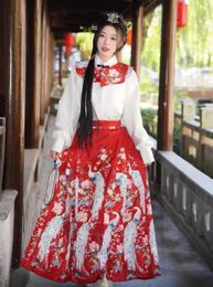 Ethnic Clothing Women Chinese Traditional Hanfu Cloud Shoulder + Modified Hanfu Embroidered Top + Ma Mian Skirt Chinese Style Modern Clothing