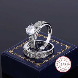 Band Rings Fashion Womens Two piece RShiny Zircon Geometric RDouble Layer Womens 925 Silver RParty Jewellery Wedding Accessories J240429