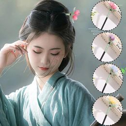 Hair Clips Vintage Wood Tulip Flower Tassel Hairpin For Women Girl Antique Stick Clip Costume Chinese Hanfu Accessories