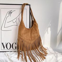 Drawstring Vintage Suede Leather Handbags Large Capacity Women Bags Designer Big Tote For Tassel Shoulder Bag Sac A Main