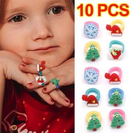 Cluster Rings Cartoon Christmas Ring For Kids Cute Colourful Plastic Girls Gifts Jewellery Children Toys Party Decoration