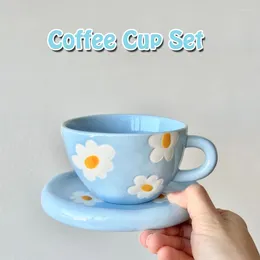 Mugs Ahunderjiaz-Hand-painted Ceramic Coffee Cup Set With Tray Latte Tools Creative Drinkware