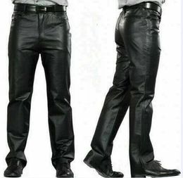 Black leather pants mens fashion casual plus size motorcycle trousers PU jogging business 240419