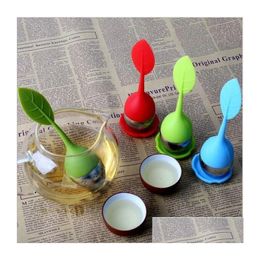 Coffee & Tea Tools Creative Sile Infuser Leaves Shape Sil Teacup With Food Grade Make Bag Filter Stainless Steel Strainers Leaf Diffus Dhwsn