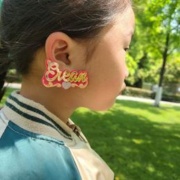 BeHoney Custom Name Stud Earrings Personalized Nameplate Handmade acrylic laser stud earrings Girls Custom Jewelry 240418