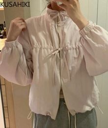 Women's Jackets KUSAHIKI Korean Niche Nylon Tie Bow Spring/summer Versatile Sunscreen Jacket 2024 Stand Neck Cardigan Coat Women