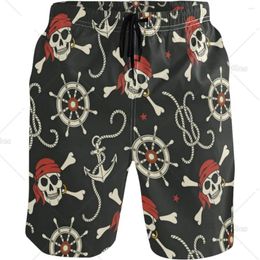 Mens Shorts Skull And Funny Dancing Pirate Fashion Beach Swim Trunks Quick Dry Casual Polyester With Side Pockets