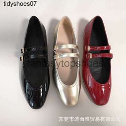 The Row Mary Flat Leather Shoes Genuine New Jane TR Women's Shoes Small Style Double Strap Single Shoes French Elegance D0XN U5IT HZ1P