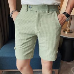 Men Summer Shorts Korean Fashion Business Shorts Casual Chino Shorts Office Waffle Breathable Summer Clothing Solid Colour 36 240419