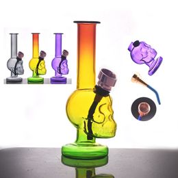 Wholesale mini travel hookak Cheap protable Colourful Thick heady glass tobacco pipe water dab rig bong for smoking with metal dry herb bowl