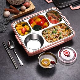 304 Stainless steel Insulation lunch box with Tableware Office Worker Student microwave oven Heating food container 240422