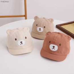 Caps Hats Korean Cartoon Bear Baby Baseball Hat Summer Baby Boys and Girls Sun Hat Baby Kids Adjustable Sun visor Sun HatL240429