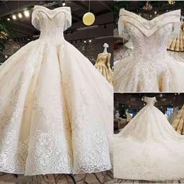 Dresses Wedding Crystals Gown Lace Bridal Ball Applique Beaded Off The Shoulder Sweep Train Custom Made Plus Size Vestidos De Novia Desinger singer
