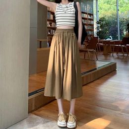 Women's Pants Fashion Solid Color High Waist Wide Leg Casual Elegant Office Straight Loose Streetwear Fitting A-line