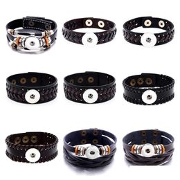 Charm Bracelets Braided Black Brown Leather Snap Button Bracelet Fit 18Mm Snaps Jewellery Drop Delivery Dhgarden Dhj5O