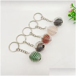 Key Rings Natural Ore Stone Keychain Crystal Quartz Copper Wire Winding Spring Women Men Car Ring Holder Keyring Jewelry Dro Dhgarden Dhztn