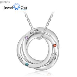 Pendant Necklaces Personalized 3 or 4 names crossed circular pendant necklace customized birthstone stainless steel carved necklace womens giftWX