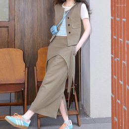 Skirts Women's Vest Dress 2024 Summer Fashion Small Fragrance Western Style Grey Suit Casual Pants Two-piece