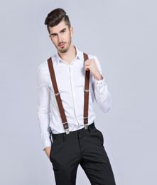 New Mans Suspenders 3 Clips Leather Braces Casual Suspensorios Trousers Strap 35120cm Gift4475010