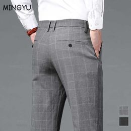 Men's Pants 2024 New Classic Plain Elastic for Mens Business Fashion Grey Black Casual Brand Official Work Suit Trousers 38 Q240429