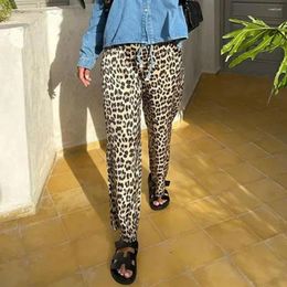 Women's Pants Women Wide-leg Leopard Print Wide Leg For Mid-rise Elastic Waist Trousers Summer Work Leisure Wear Lightweight