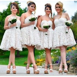 Short Shoulder Bridesmaid Dresses One Lace Ivory Sweetheart Neckline Knee Length Maid Of Honour Gown Vestido Custom Made Plus Size Formal Ocn Wear