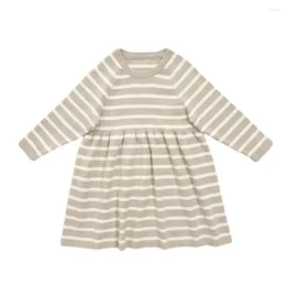 Girl Dresses Kids Dress 2024 Winter Girls Cute Stripe Print Long Sleeve