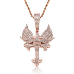 Pendant Necklaces Cross necklace niche zircon angel wings cross shaped wings solid glossy necklace