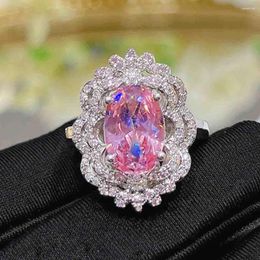 Cluster Rings WPB Advanced Design Women Cherry Blossom Pink Ring Zircon Female Brilliant Luxury Jewelry Wedding Girl Gift Party Fashion