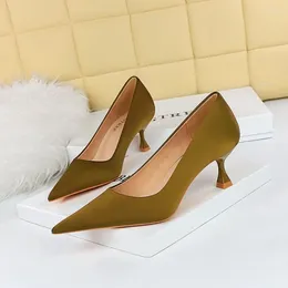 Dress Shoes Women 5.5cm High Heels Silk Pumps Lady Plus Size 34-43 Wedding Middle Low Kitten Party Casual Korean Office Simple