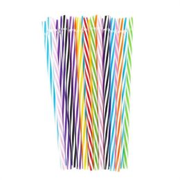 25Pcs/bag Striped Reusable Drinking Straws Hard Plastic Straight Straw Candy Color Fruit Juice Drinks-Straw T9I002630