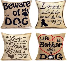 Pillow Cute Animal Decoration Cover Love Dog Theme Linen Square Heart Printed Pillowcase Domestic Sofa