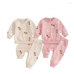 Clothing Sets Tregren 0-3Y Toddler Baby Girls 2 Piece Outfit Bear Floral Print Long Sleeve Sweatshirt And Elastic Pants Set Cute Fall