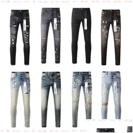 Mens Jeans Purple Designer For Brand Hole Skinny Motorcycle Trendy Ripped Work All Year Round Slim Legged Drop Delivery Apparel Clothi Otg50