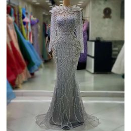 Ebi August Sier Mermaid ASO Prom Kleid Perlen Kristalle Sexy Abend formelle Party zweite Rezeption Geburtstag Verlobungskleider Kleider Robe de Soiree ZJ715 Es