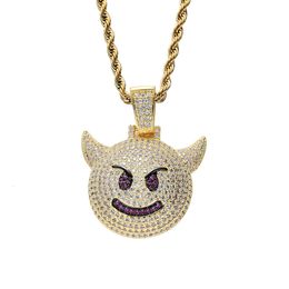 Pendant Necklaces Little Devil Expression Personality Hip Hop Pendant Micro Inlaid Zircon Necklace Accessories Hiphop Wp3f