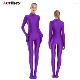 Stage Wear Aoylisey Women Footed Unitard Spandex Bodysuit Adult Sexy High Neck Full Body Leotard Dance Jumpsuits