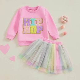 Clothing Sets Lioraitiin Toddler Kids Baby Girl Easter Outfit Long Sleeve Letter Embroidery Sweatshirt Tulle Tutu Skirt Spring Clothes