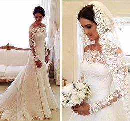 2021 Lace ALine Wedding Dress Long Sleeves Sexy Off Shoulder Vintage Custom Made Sweep Train Bridal Gowns8553903