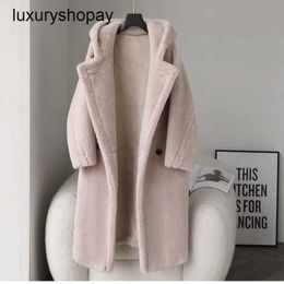 Maxmaras Teddy Bear Coat Womens Cashmere Coats Wool Winter 2024 New Sheep Cut Fleece Fur Integrated Lamb Hooded Medi N9ko X196