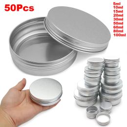 Candles 50Pcs Aluminium Tin Jars 5g 10g 15g 20g 30g 40g 50g 60g 80g 100g Lip Balm Tin Container With Screw Thread Lid Candle Tea Cans Box