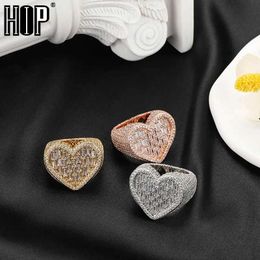 Band Rings Hip Hop Iced Out BlCharm Heart Baguette RMens Gold Silver Cubic Zirconia RFor Mens Jewelry Gift J240429