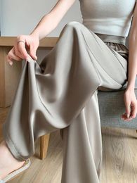 Women's Pants Summer Wide-leg For Women High Waist Satin Silk Straight Full Length Korean Elegant Baggy Casual Trousers