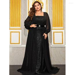 Casual Dresses Two Peices Set Women Elegant Black Chiffon Sequined Evening Party Formal Occasion Cocktail Prom Long Maxi