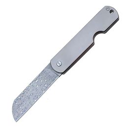 2.5-inch Fruit Folding Knife Damascus Steel Blade Portable Camping Outdoor Knife Titanium Handle with Holster