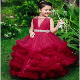 Ball Flower Bury Crystals Dresses Gown Tiers Vintage Little Girl Christmas Peageant Birthday Christening Tutu Dress Gowns Zj4234 s