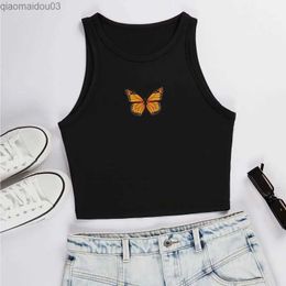 Women's Tanks Camis Printess Womens Y2K Cool Sleeves Round Neck Tank Top Butterfly Pattern Printed Short Tank Top T-shirt Cool Street Fashion Womens FabricL24029