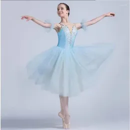 Stage Wear Blue Children's Ballet Performance Dress Girl Tutu Swan Dance Long Pink Colour High Quality Diamond Embellished Skirt Edge