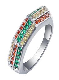 Wedding Rings Silver Plated Rainbow 3 Mixed Colour Vintage Luxury Ring Jewellery Fashion Costume Czech Zircon Crystal Finger9103840