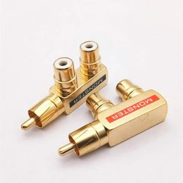 Monster Copper Gold-Plated Lotus One Divided into Two RCA Male to 2rca Female Audio Signal Converter Rca3 Head Converter